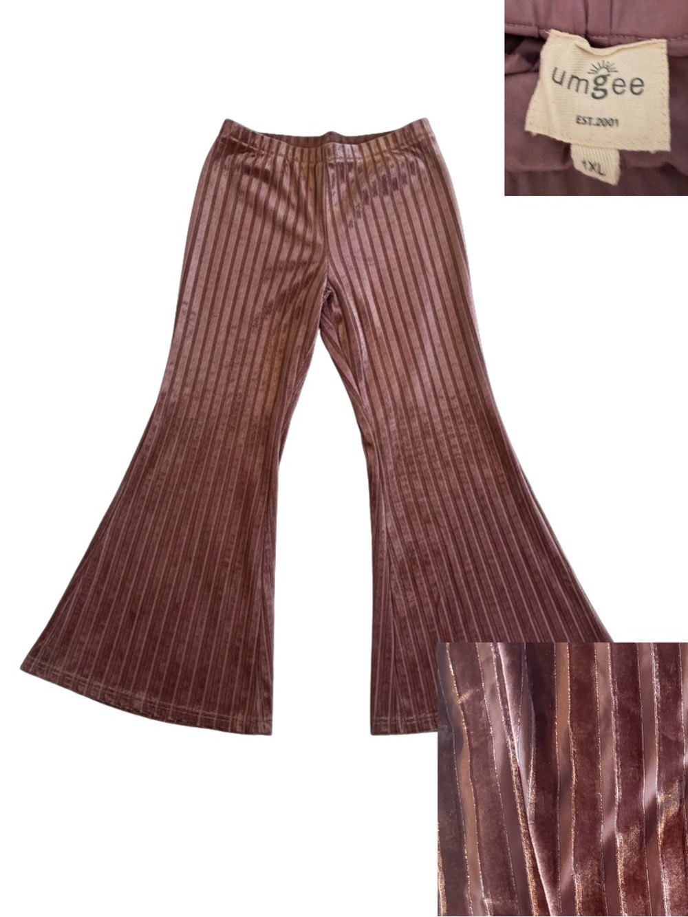 Umgee Mauve Metallic Ribbed Flare Pants